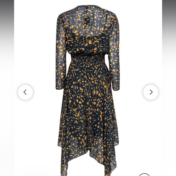 Maje Navy & Yellow Spotted Print Long Sleeve Midi Dress - Picture 6 of 11